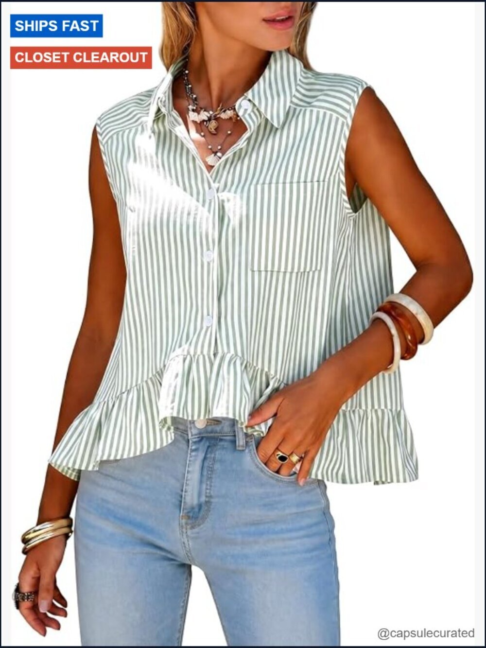 100% Cotton Sleeveless Striped Peplum Top Casual Summer Blouse Size S M L